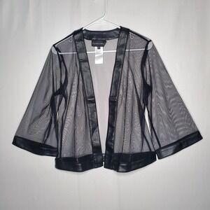 Colleen Lopez Sheer Mesh Faux‎ Leather Cardigan Small Black Edgy Artsy Witchy